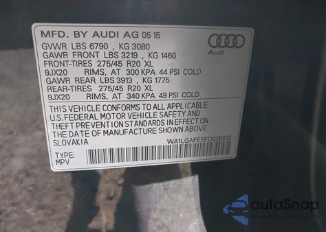 2015 Audi Q7 3.0T Premium z USA, uszkodzony, nr VIN WA1LGAFE5FD026512